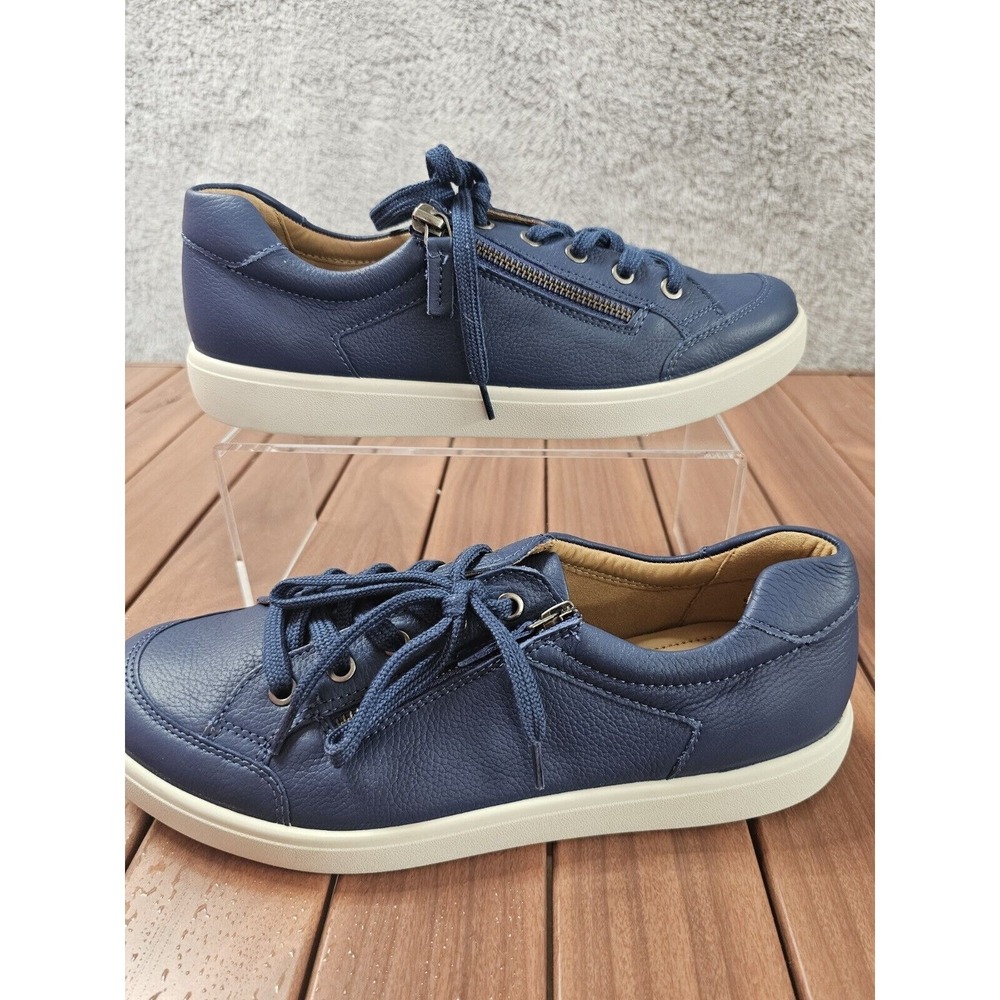 Hotter Chase Leather Side Zip Sneakers Navy Blue Women US 10 UK 8 NEW